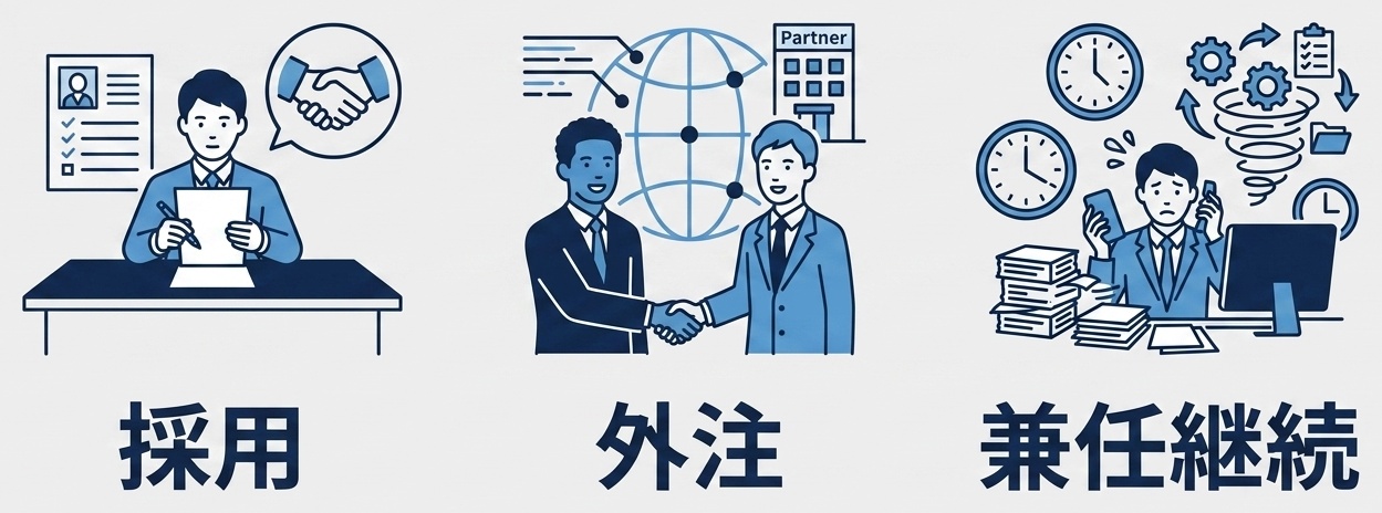 採用・外注・兼任継続の比較イラスト